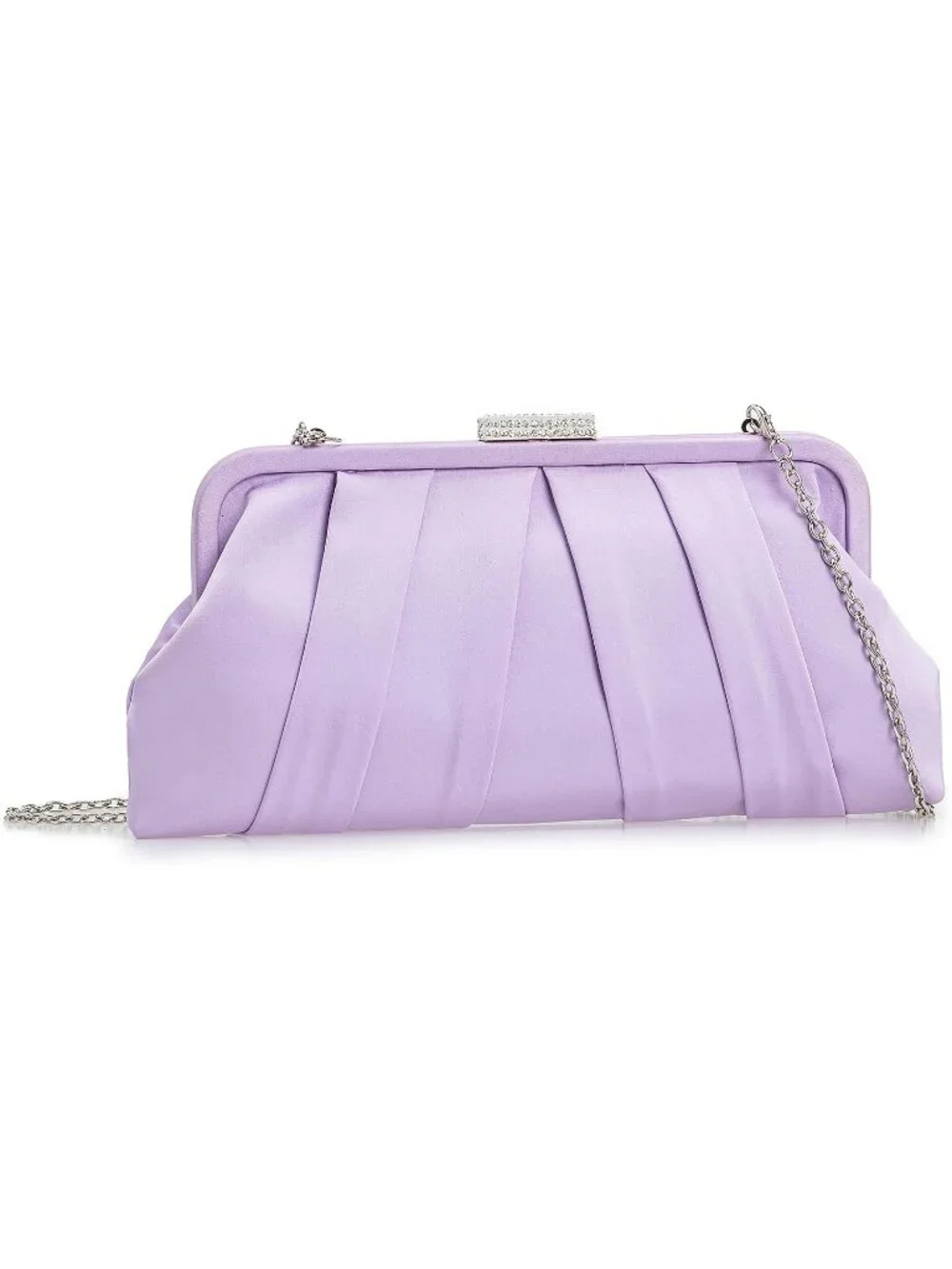 Women's Lavender Classic Pleated Satin Clutch Purse Diamante Formal Evening Bag